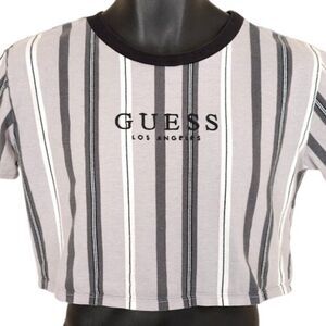 Guess Originals Crop Top T Shirt Womens Size XS Gray Striped OVERSIZED Fit